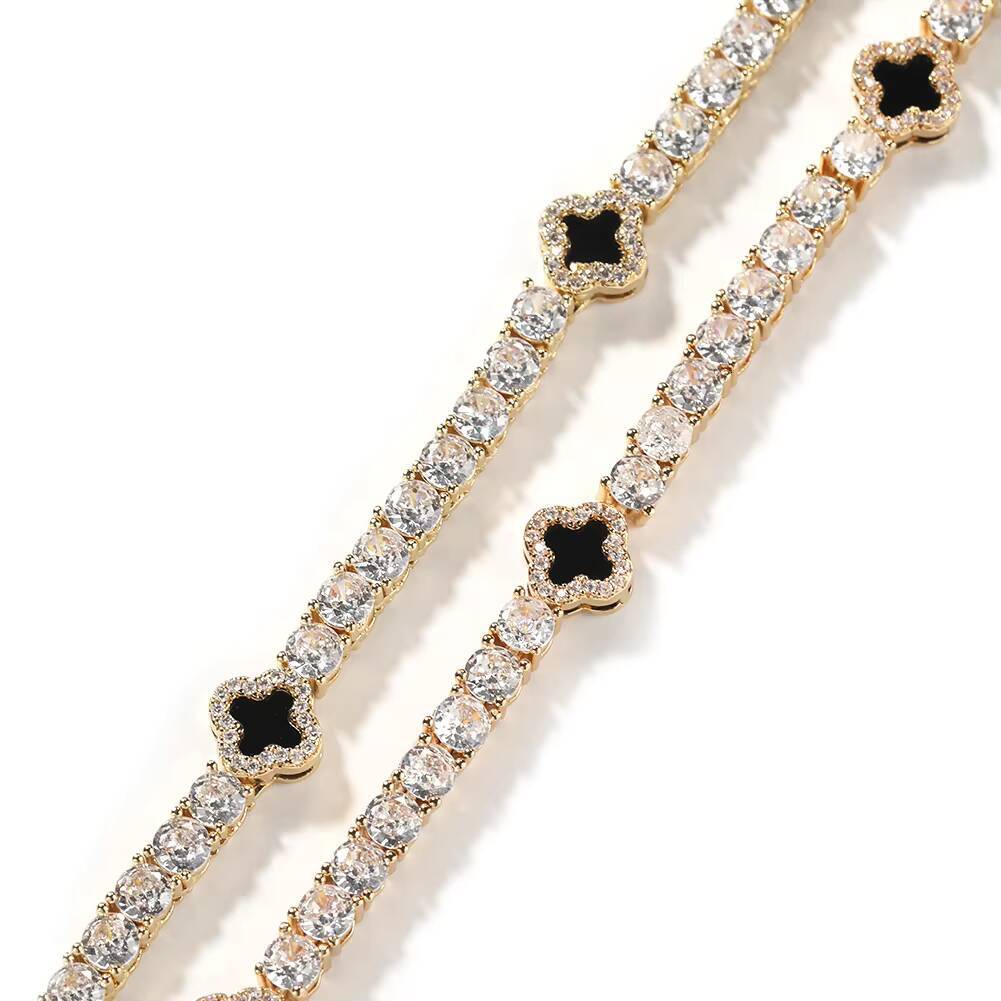 2024 New Trendy Fashion Jewelry Clover Necklace Lucky Grass Bracelet Tennis Chain Hip Hop Jewelry Famous Design Jewelry