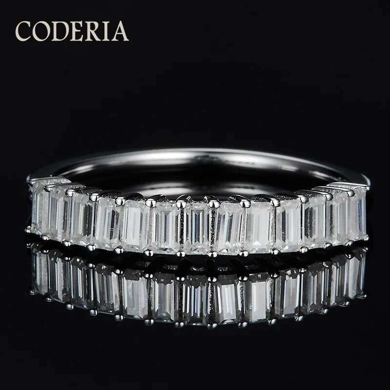 D Color Clarity Total 1CT Emerald Cut Rectangular Moissanite Row Ring Diamond Test Past Sterling Silver Women Ring Fine Jewelry