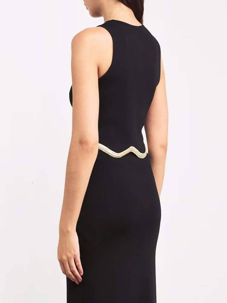 Paris y elegant gold wave pleated sleeveless womens skiing twopiece vest long dress party outfit 250530