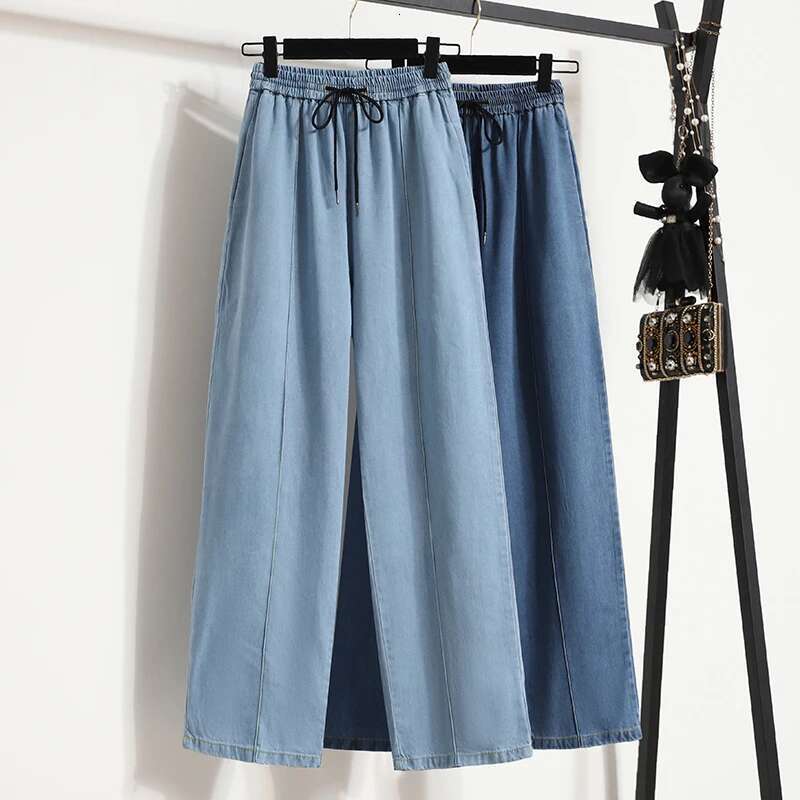 Summer New Arrivals High Waist Drawstring Loose Blue Jeans Pants Korean Style Casual Trousers Women Hot Sale