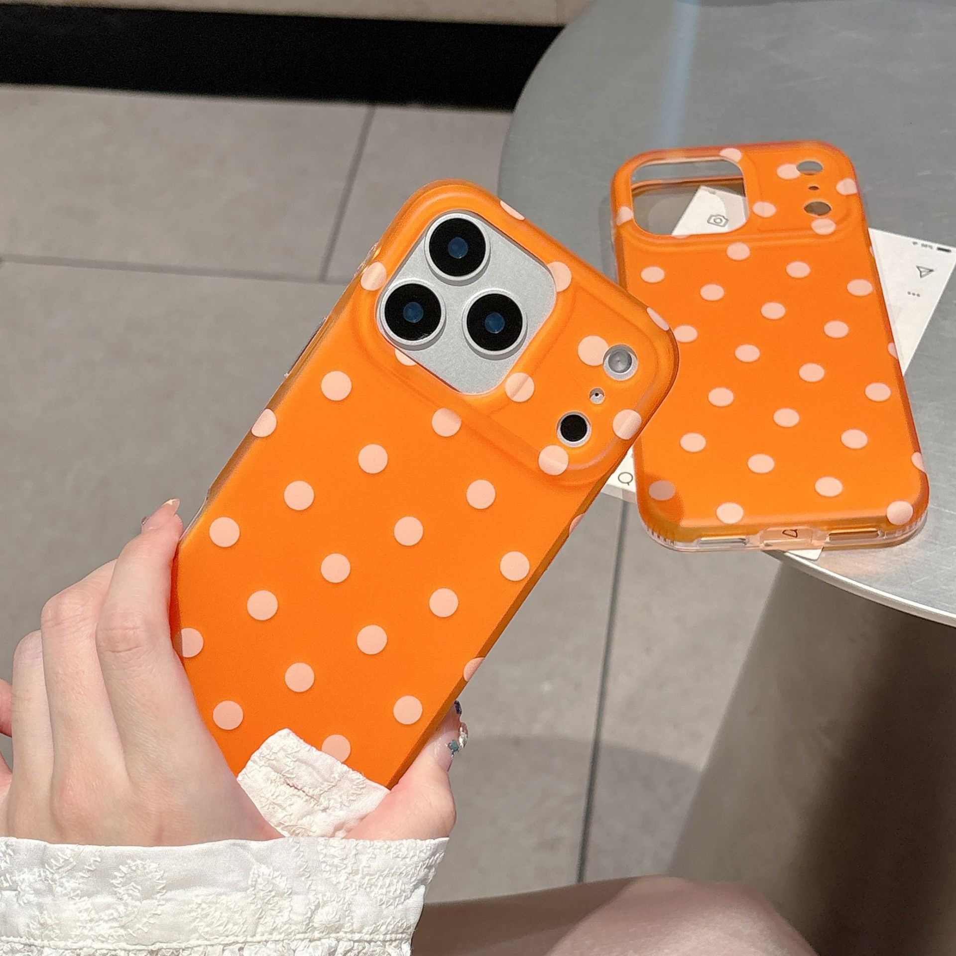 Orange Polka Dot Phone Case iPhone 17 Pro Max Compatible with Apple 16 15 ins Matte Protection Case