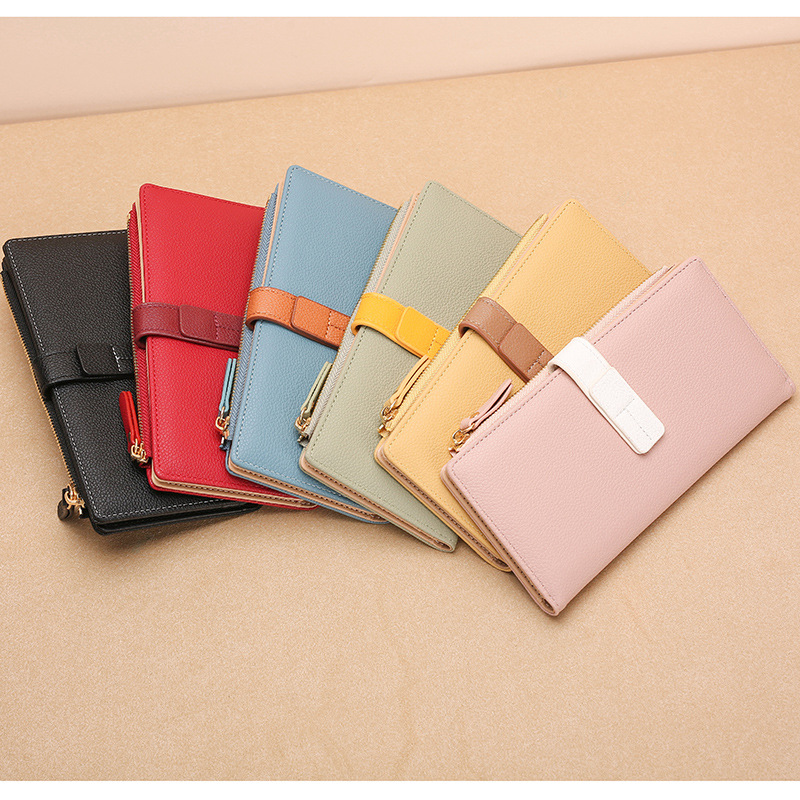 New Wallet Long Women's Wallet Handheld Bag Color Contrasting Fashion Zipper Leather Wallet Card Bag Multi functional