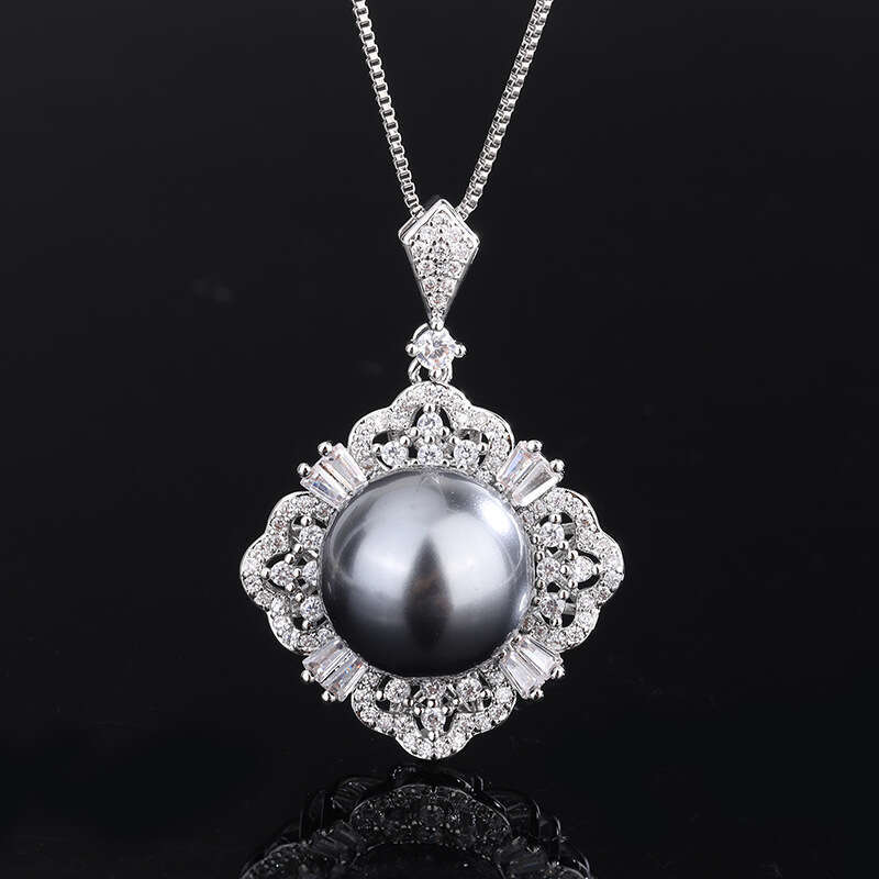 Zhuang Shengsheng Jewelry Copper Bottom Gold Plated With Mother Of Pearl And Dia, Luxurious Grey Pearl Set 14Mm 16Mm