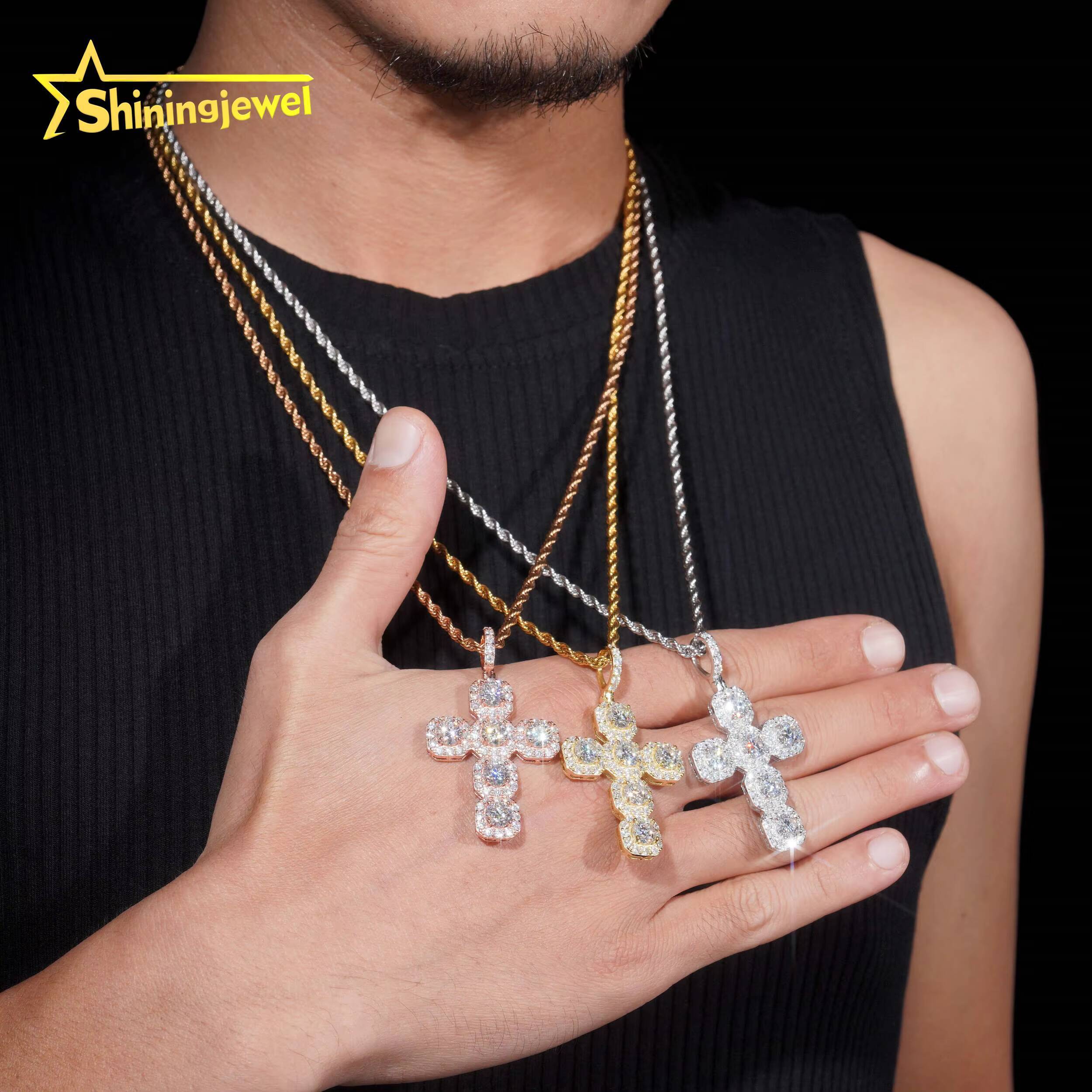New Design Hot Selling 925 Sterling Silver Hip Hop Jewelry Necklace Pendants VVS Iced Out Moissanite Diamond Cross Pendant