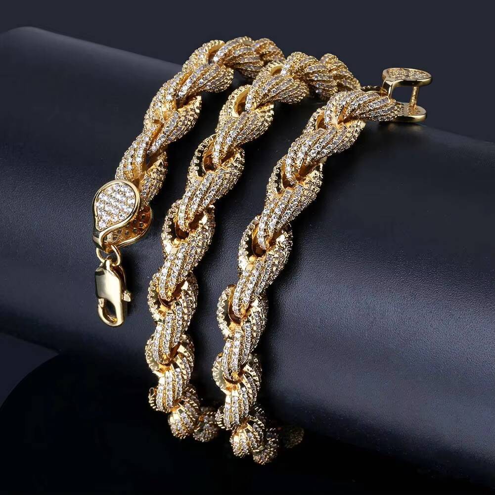 8mm Rope Shape Irregular New Stile Iced Out Chain Full Cubic Zircon Safty Lock Gold Silver Plated Miami Dog Cuban Chain for Men