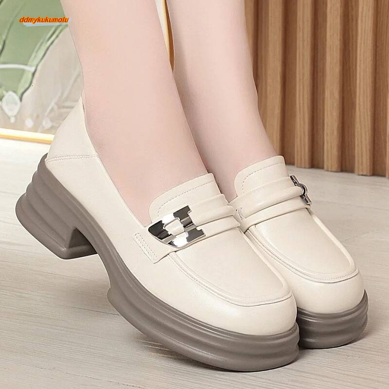 Casual Small Leather Spring Autumn New Women's Single Shoes Heel Thick Round Toe Loafers Soft Sole Comfortable ddmykukumalu
