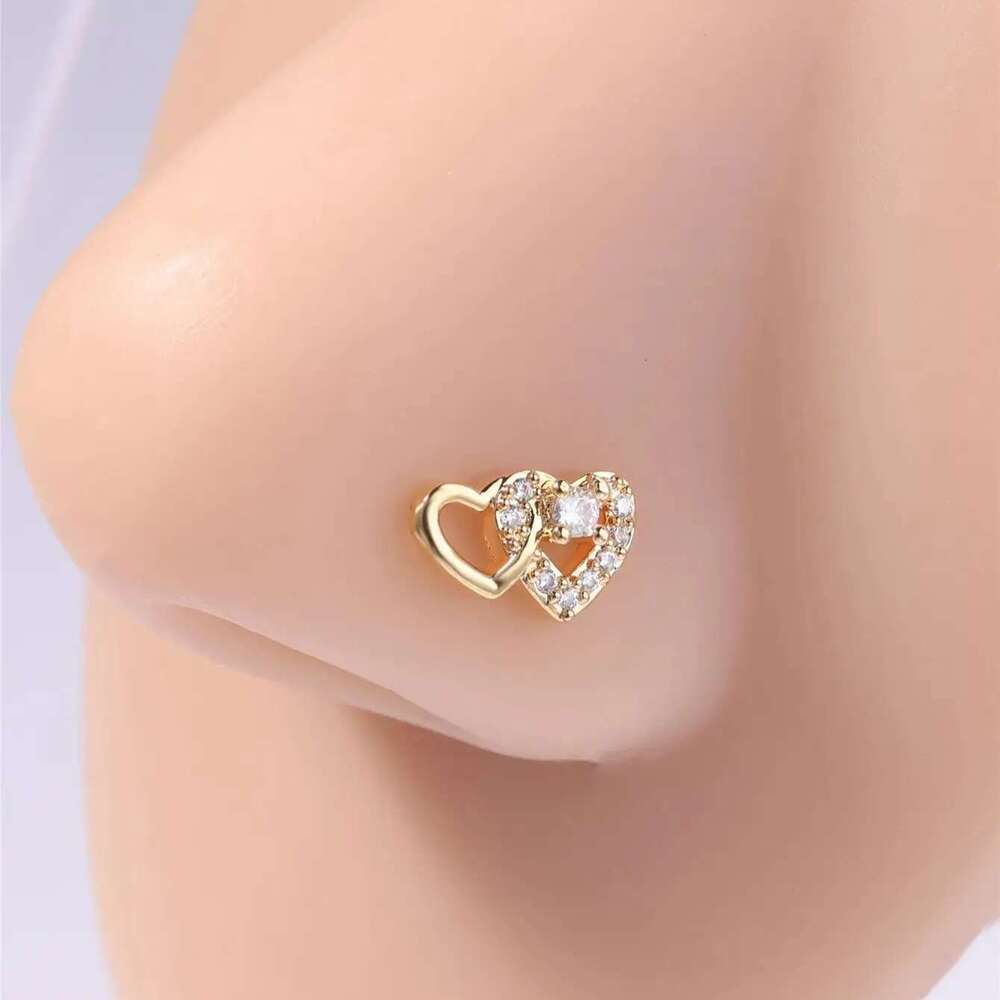 20G L Shaped Studs Rings Cute Heart Shiny CZ Love Stone Gold Sier Color Nose Piercing For Women Girl Nostril Jewelry