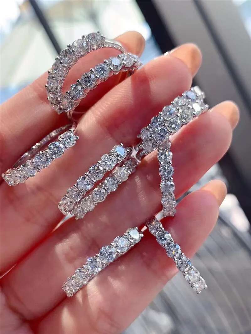 Total 0.7 Carat D Color VVS1 Moissanite Super Sparkle Ring Lab Grown Diamonds Women Wedding Ring Sterling Silver Jewelry