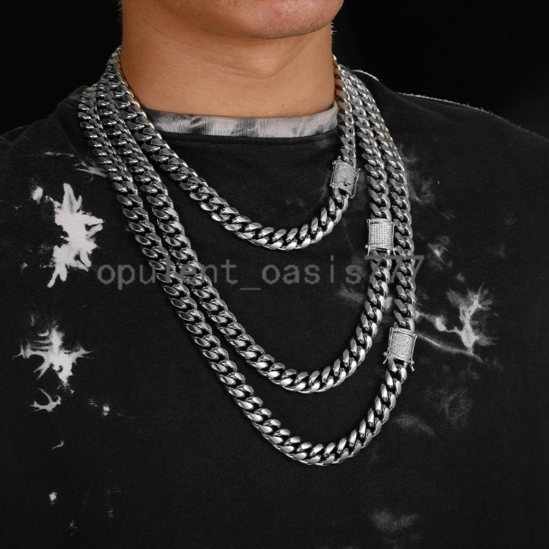 Fashion Mens 8-14mm Iced Out Cuban Necklace Luxury 18K PVD Gold Plated Stainless Steel Hip Hop Jewelry Miami Cuban Link Chain