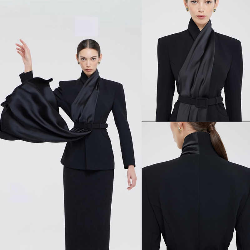 Fashion Show Women Dress Suits 2 Pieces High Neck Neck Ladies Wear Blazer Prom Birthday Party Customized Jacket Sets