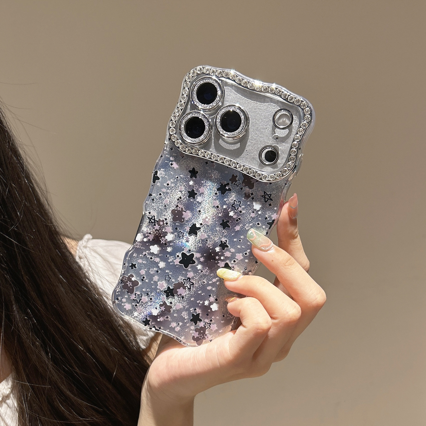 Twisted Edge Gradient Star Phone Case iPhone 17 Pro Max Compatible With Apple 16/15 Pro Diamond Lens Hard Case