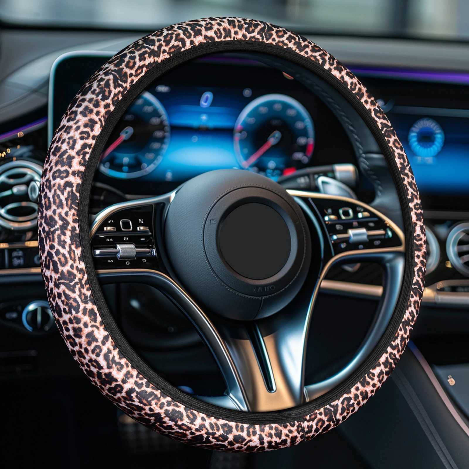 Leopard Print steering wheel cover universal 15 inch elastic soft chloroprene rubber car steering wheel cover suitable for women anti slip H25430