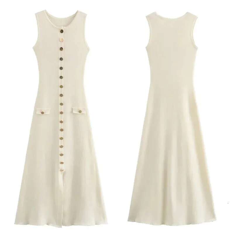 TARUXY Knitted Long Dress For Women Elegant Sleeveless Button Maxi Sweater Bodycon Dresses Female Party Fashion Vestidos