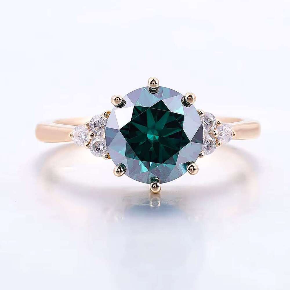 Round Brilliant Cut Green 14k Yellow Gold Support Custom Other Color Stones Moissanite Engagement Ring