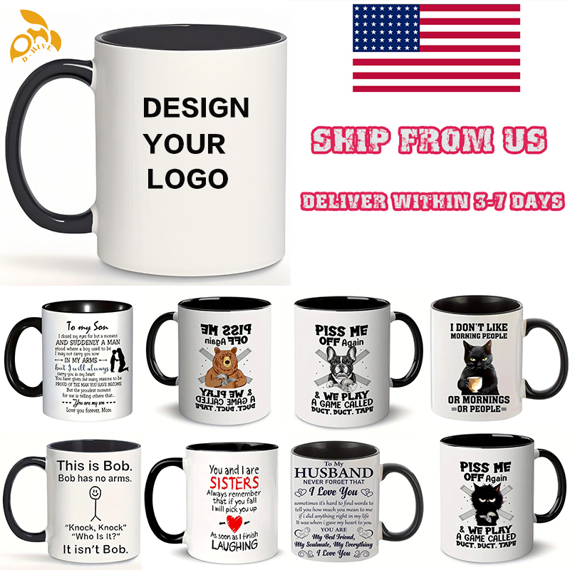 Free Shipping Mugs Designer office Letters Mug Flat Bottom Coffee Mug Tea Milk Water Cups white and black Single patterns and full-frame prints
