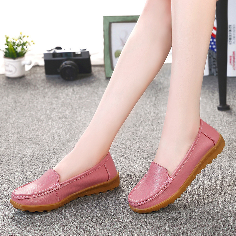 Genuine Leather Bean Soft Soled Mom S Women S Casual Flat Shoes Cow Tendon Soles One Foot Pedal Middle Aged And Elderly Single Shoes Ddmysaturn