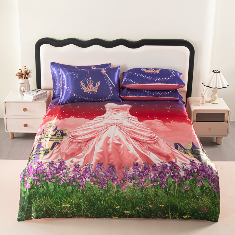 PatPat Luxury Silk Bedding Set Lavender And Princess Designs in Elegant Purple Twin/Queen Sizes