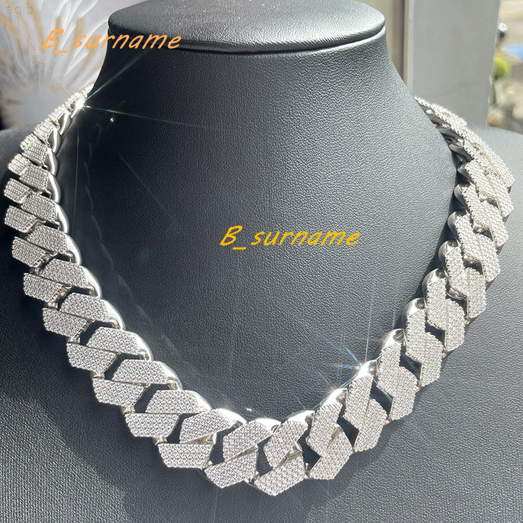 Hip Hop 20mm 4rows Cuban Chain Jewelry Heavier Solid Silver Necklace Ice Out Moissanite Cuban Link Chain Necklaces
