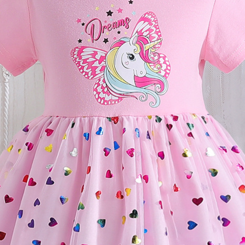 DISNEY Frozen kids designer clothes baby clothes girls' princess Elsa summer dress unicorn print short sleeves net princess dress