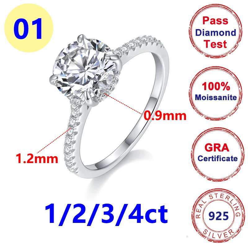 Moissanite Diamond Ladys D Color Ring 925 Sterling Silver Plated White Gold Party Marriage Wedding Ring for Women