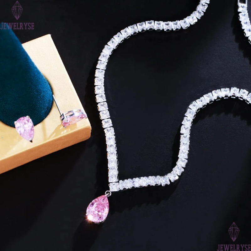 Ins Choucong Top Sell Wedding Jewelry Sets Luxury Jewelry 18k White Gold Fill Water Drop Pink 5A Cubic Zircon Party Gorgeous Party Women Stud Earring 