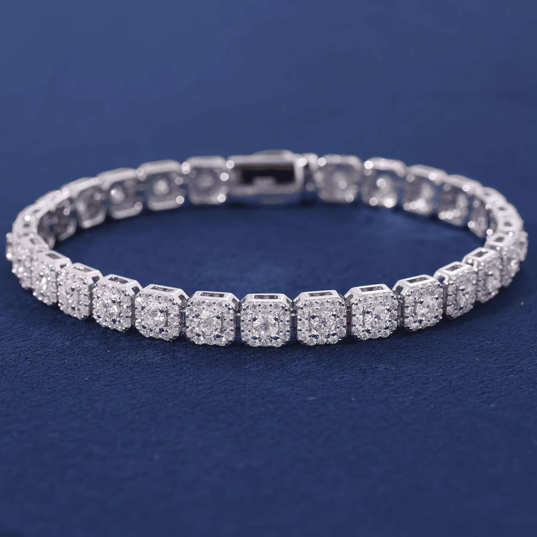 Exquisite 925 Sterling Silver Tennis Bracelet 6mm Moissanite Rhodium Plated White Gold Religious Style for Parties and Gifts
