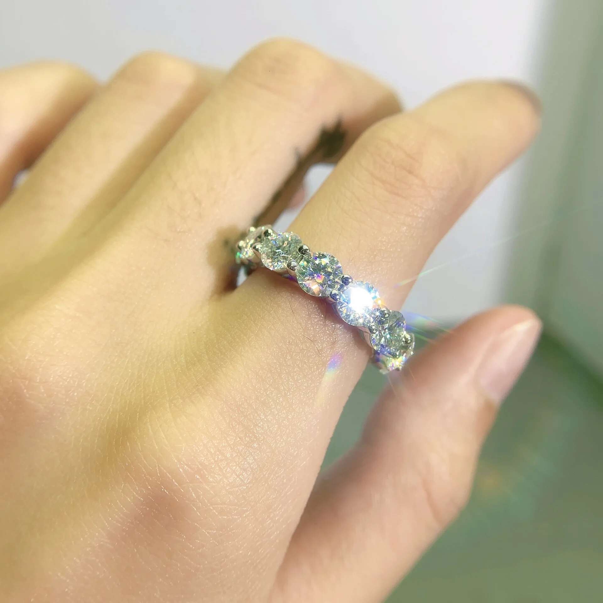 single moissanite 5mm 67carats full diamond ring sterling silver s925 stacked ring men and women couple rings quality jewelry