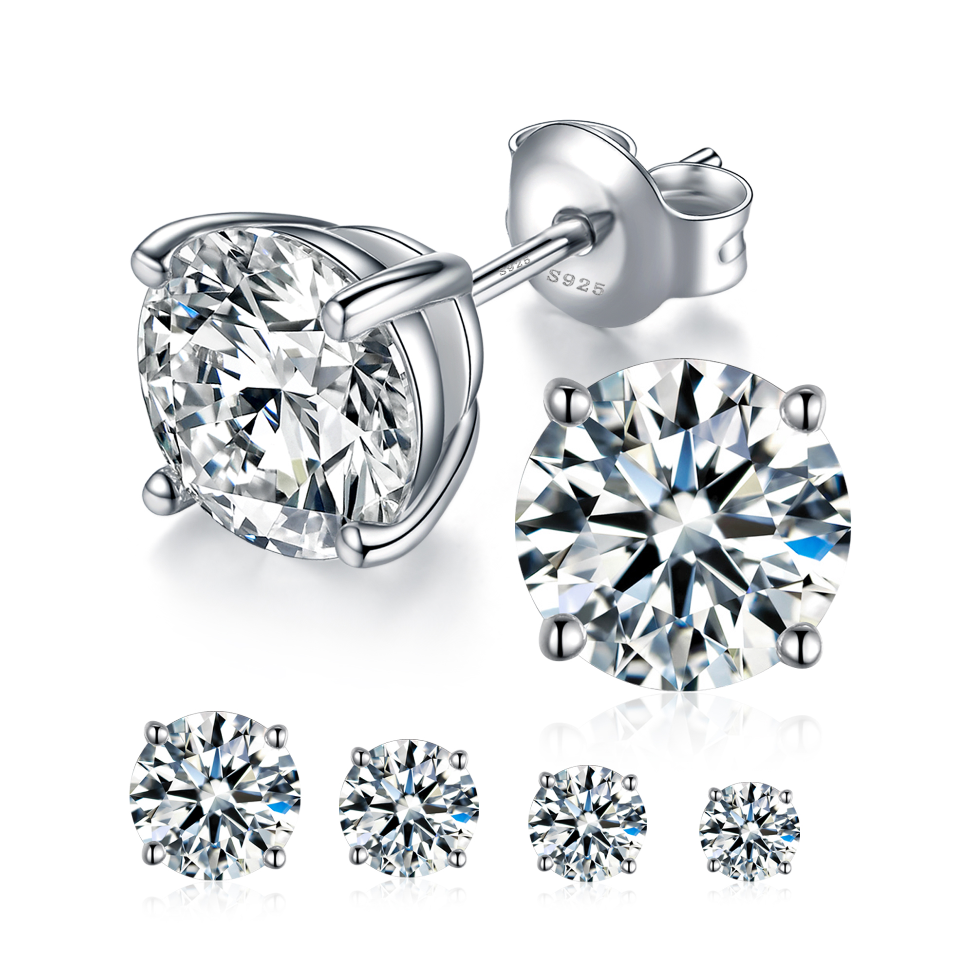 Moissanite Stud Earrings, Round Cut D Color VVS1 Clarity Lab Created Moissanite Earrings Studs 18K White Gold Plated 925 Sterling Silver Jewelry for W