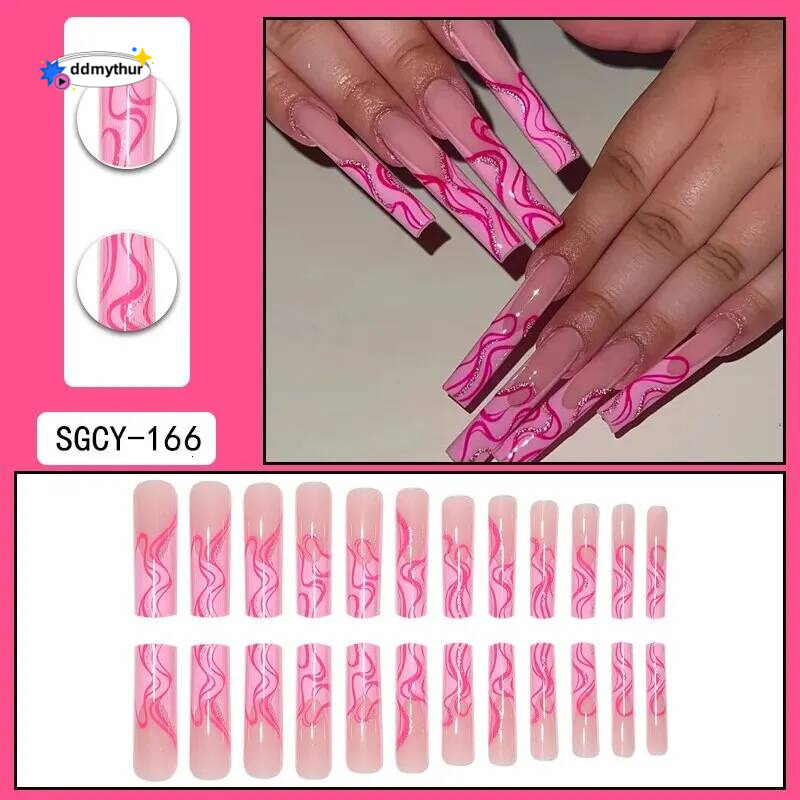 24 Pieces Exta-long Coffin Type Pink French style ddmythur