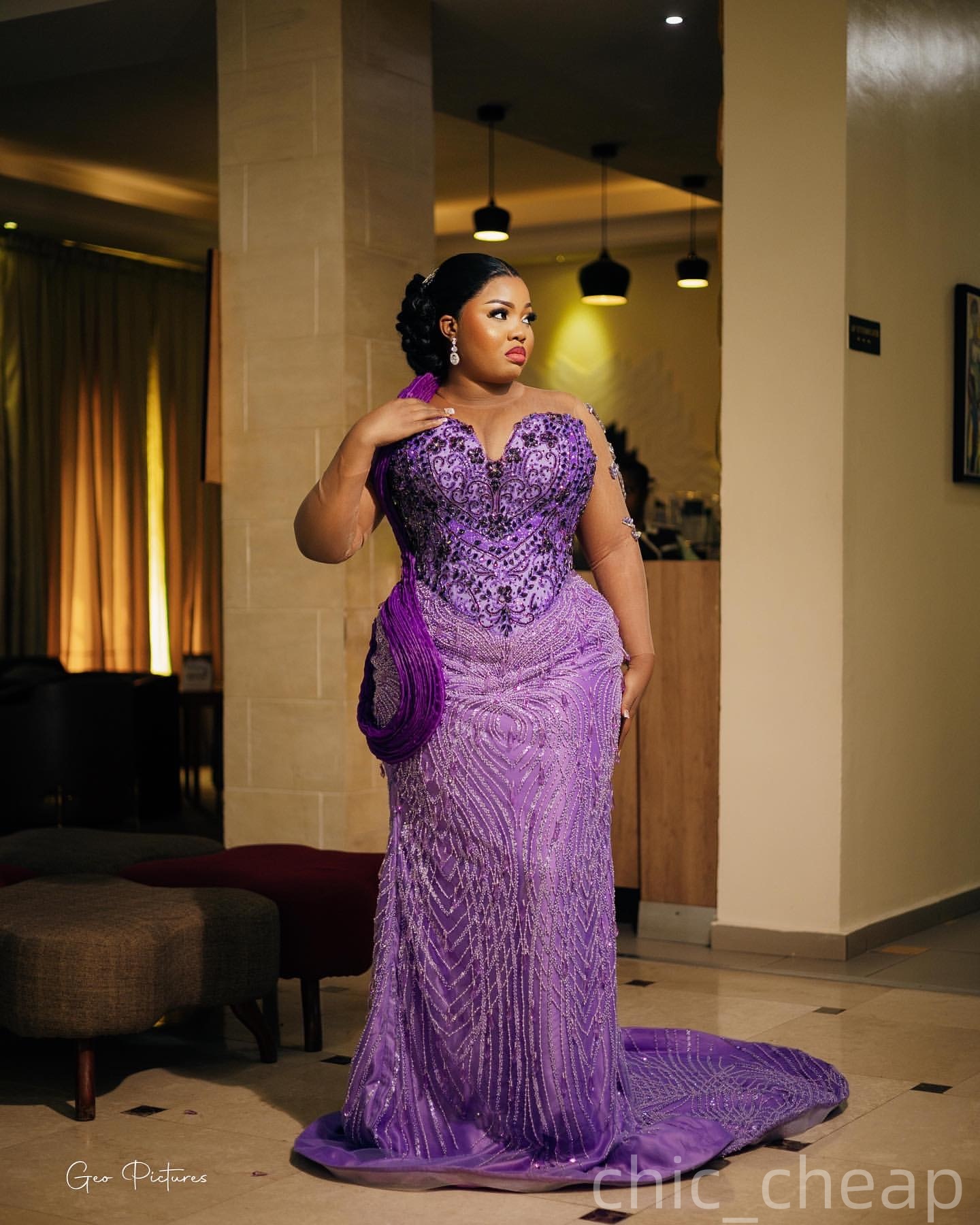 Mermaid Purple Plus Size Prom Dresses 2025 Crystals Sequined Stylish Evening Formal Party Second Birthday Engagement Gowns Dress For Special Occasions