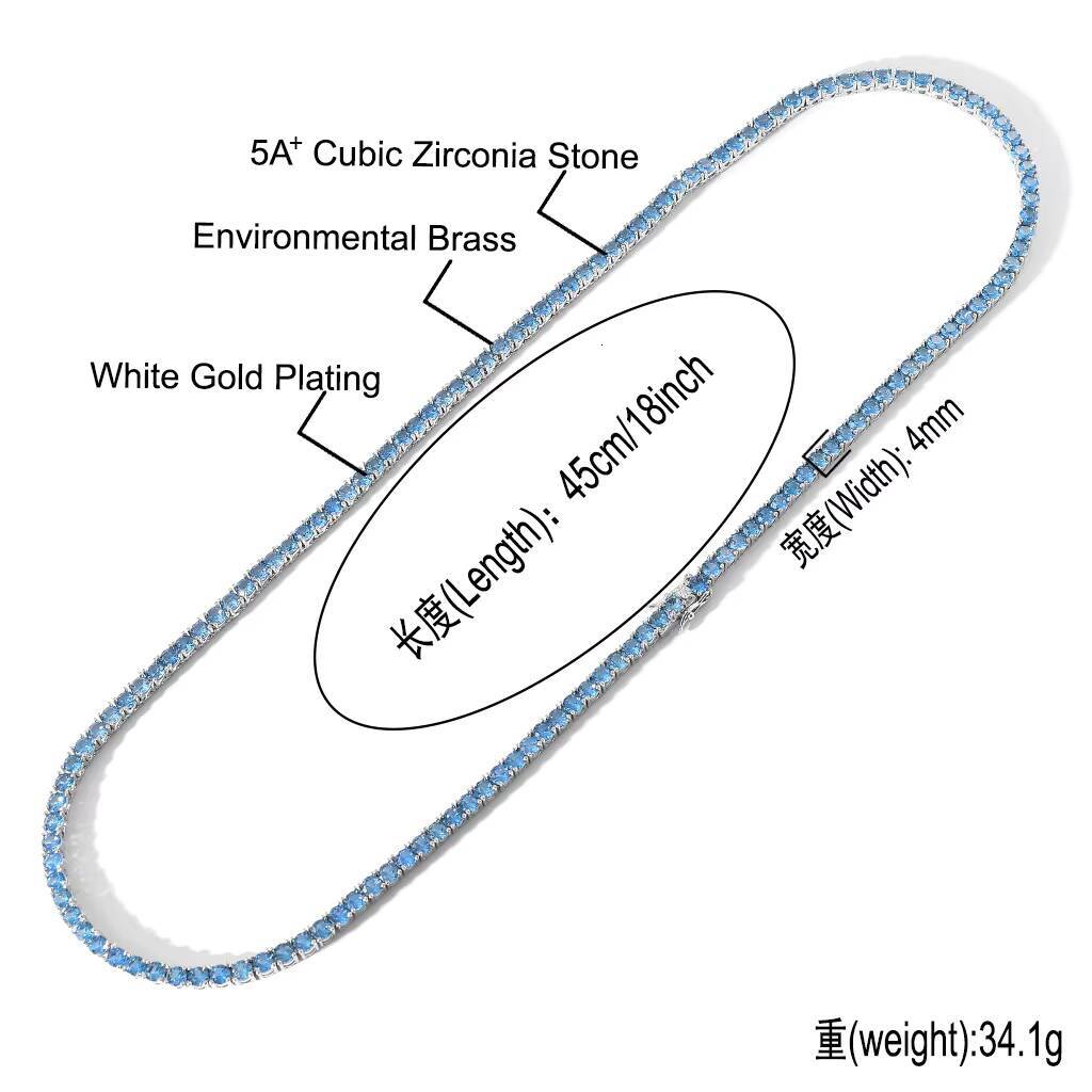 4mm Brass Zircon Tennis Chain 1 Row Necklace Hip Hop Bling Jewelry Gold Silver CZ Tennis Chain Necklace Iced Out