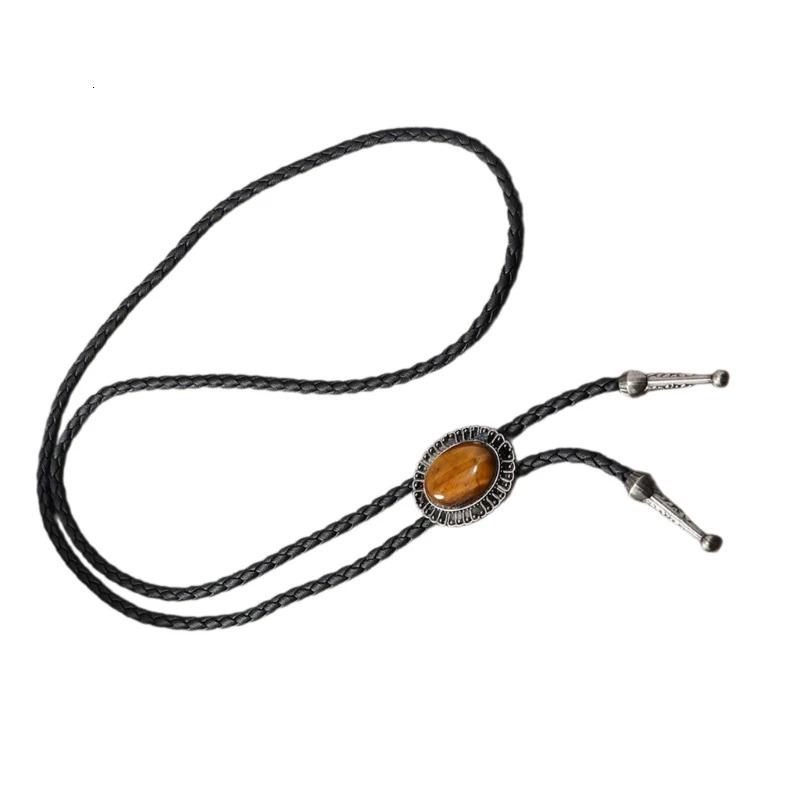 Vintage Gem Stone Cowboy Hat Bolo Tie Western Punk Faux Leather Rope Necktie Jewelry Shirt Chain Necklace for Men Women 250430
