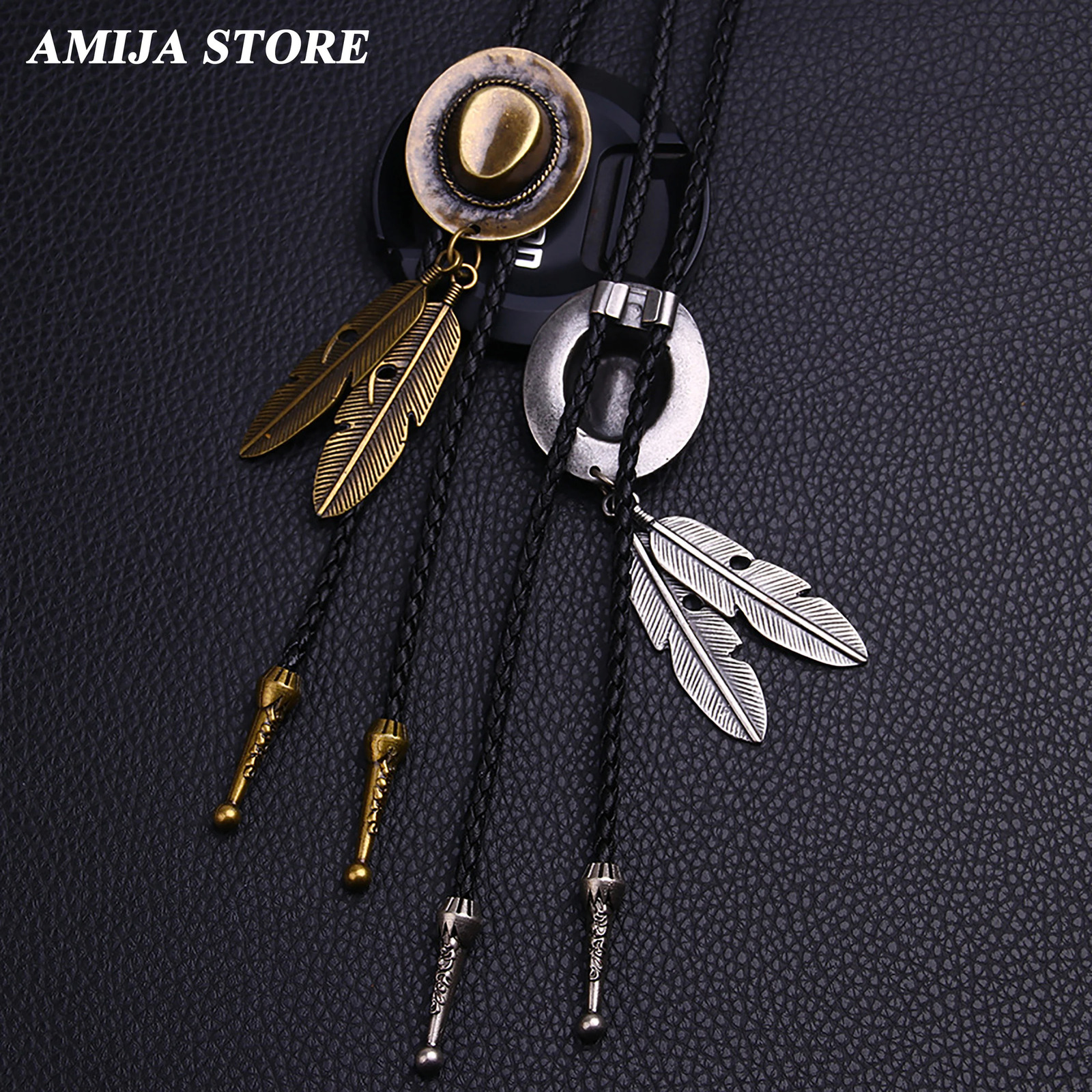 Vintage Western Cowboy Jazz Hat Alloy Mens Bolo Tie Men Women Leather Rope Long Necklace Sweater Shirt Chain Tie Men Accessories 250430