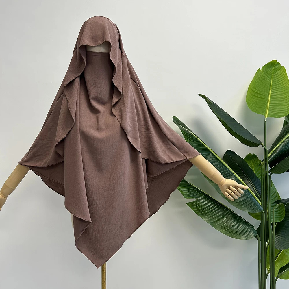 Cape Khimar with Niqab Straps Jazz Crepe Triangle Islamic Muslim Women Wholesale Ramadan Tie Back Prayer Hijab 250420