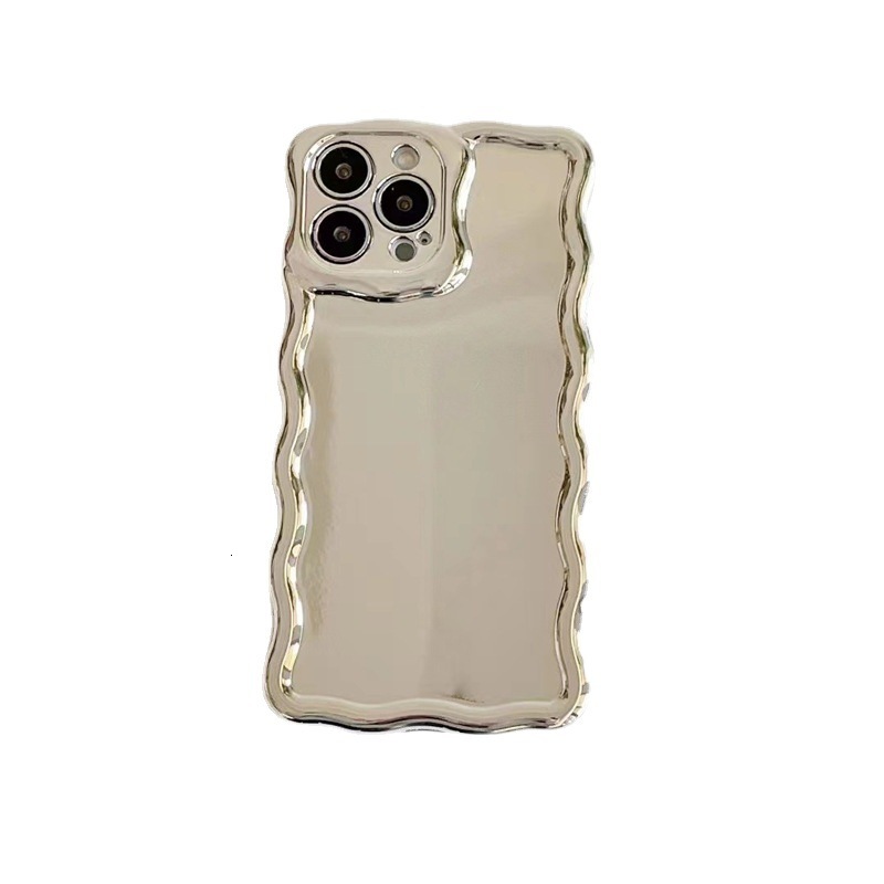 Electroplated Wave Mirror Phone Case iPhone 14/13 Pro Max Compatible with Apple 12 Bracelet Heart Stand Protective Case