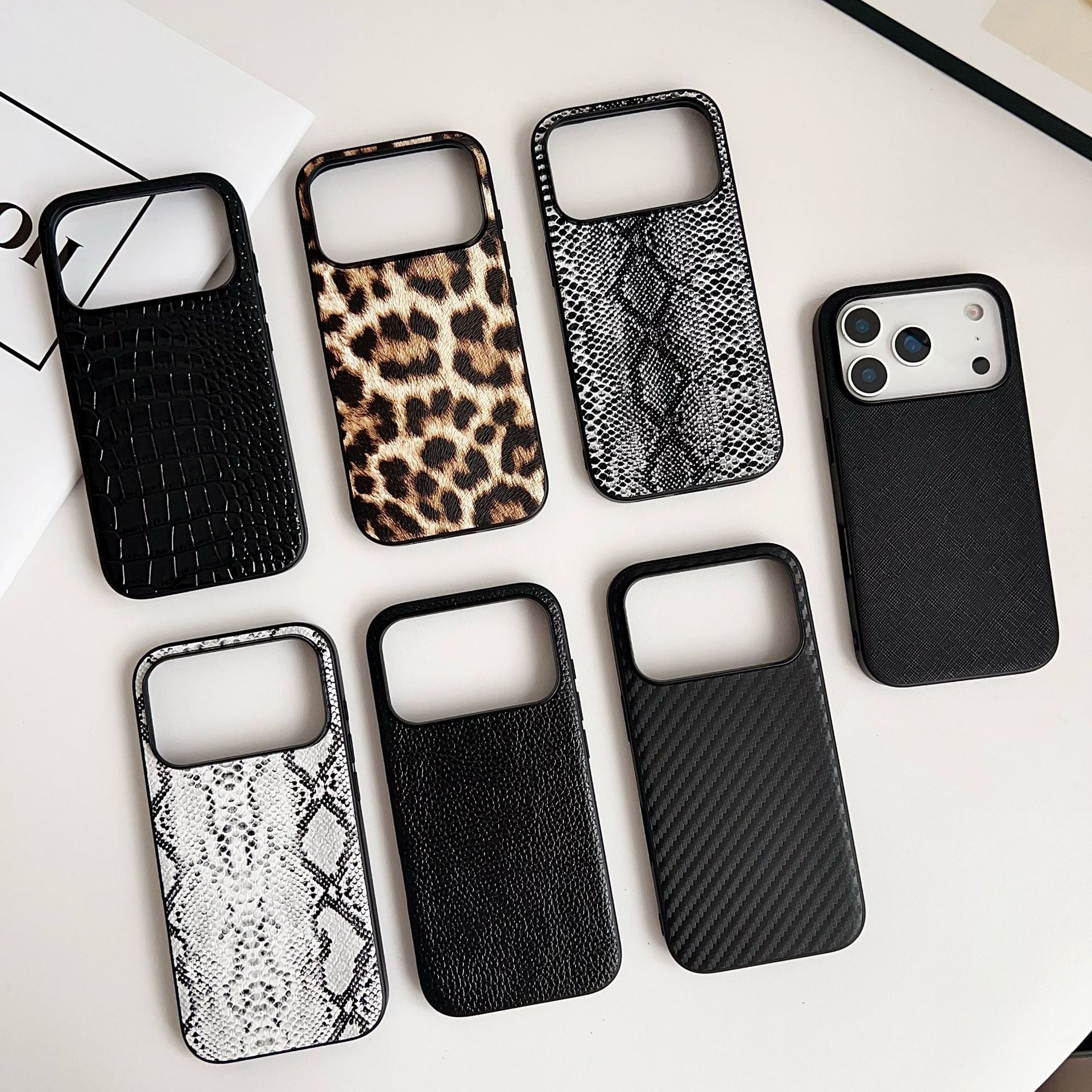Leopard Leather Texture Phone Case iPhone 17 Pro Max Snake Print Compatible with Apple 16 Pro Fashion Matte Protective Case