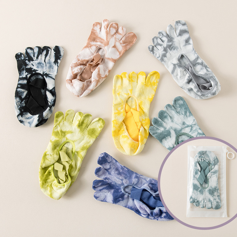 Summer gradient adhesive yoga anti slip, odor proof, sweat absorbing, antibacterial, Pilates five finger soc, sports split toe soc