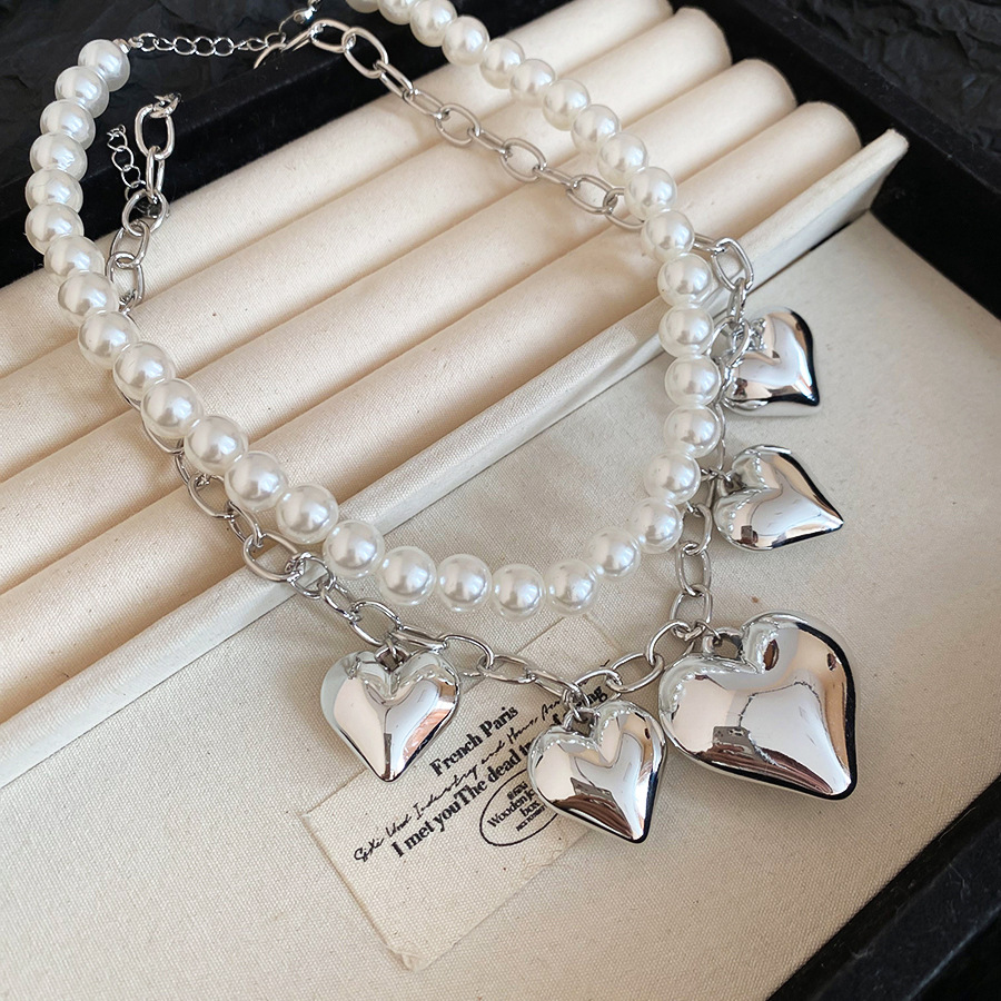 European and American Cross-Border Pearl Heart Necklace Vintage Personality Fashion Temperament Collarbone Chain Light Luxury High-End Sense Jewelry f - view 5