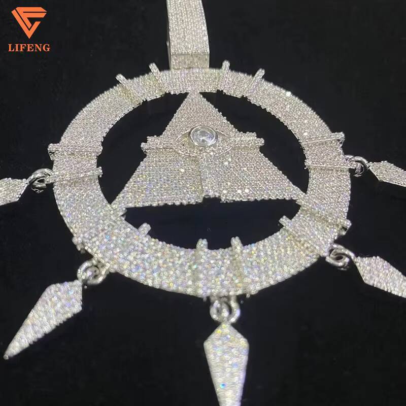 Lifeng Jewelry Custom Iced Out VVS Moissanite Pendant Geometric Round Triangle Shape Hiphop Pendant Necklace for Women Men