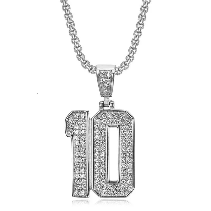 Megin D Stainless Steel Hip Hop Punk Iced Out Number 10 Pendant Collar Chains Necklace for Men Women Gift Fashion Jewel 250428