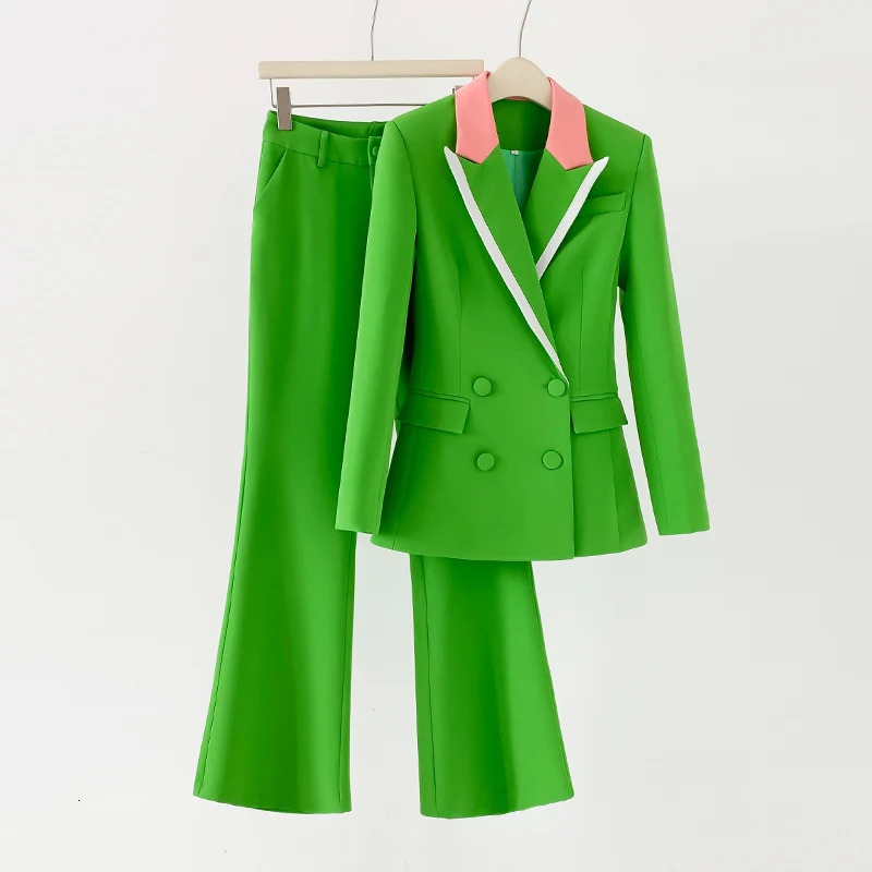 Womens Grass Green Pants set ultrathin Pantsjacket formal business jacket twopiece 250418