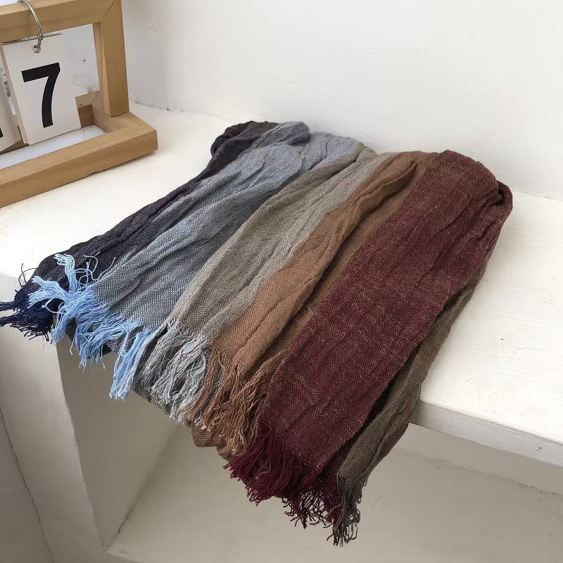 T599 literary retro striped color matching men's and women's cotton scarf spring and autumn pleated fashion soft neck protection warm long s