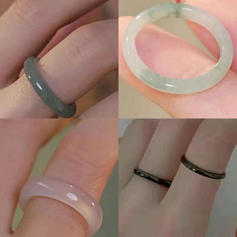 Fashion Non-Fading Vegetarian Imitation Jade Thin Ring For Woman Vintage Jewelry Girls Accessories Gifts