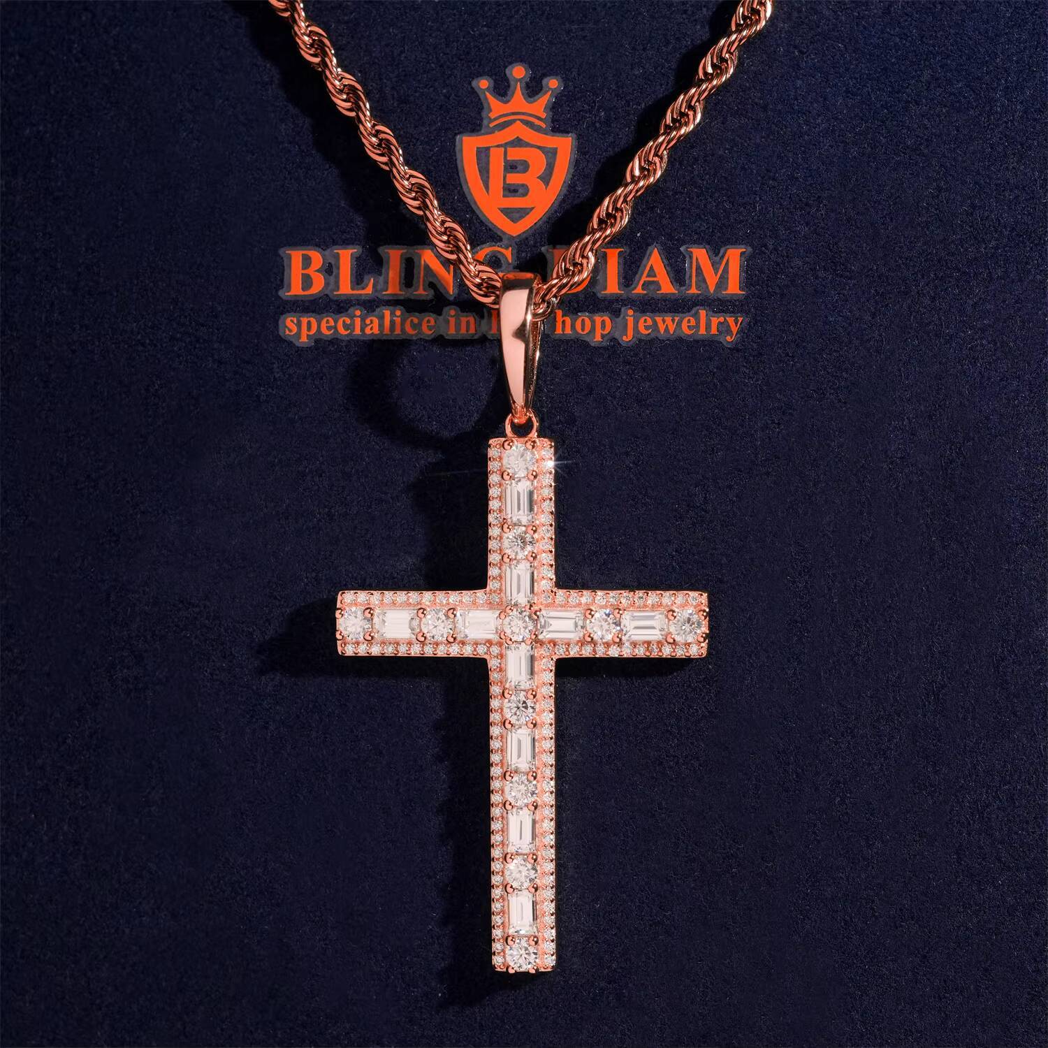 GRA Certified VVS Moissanite Diamond Pendant Cross Iced Out Cross Pendant Hip Hop 925 Silver Rapper Jewelry