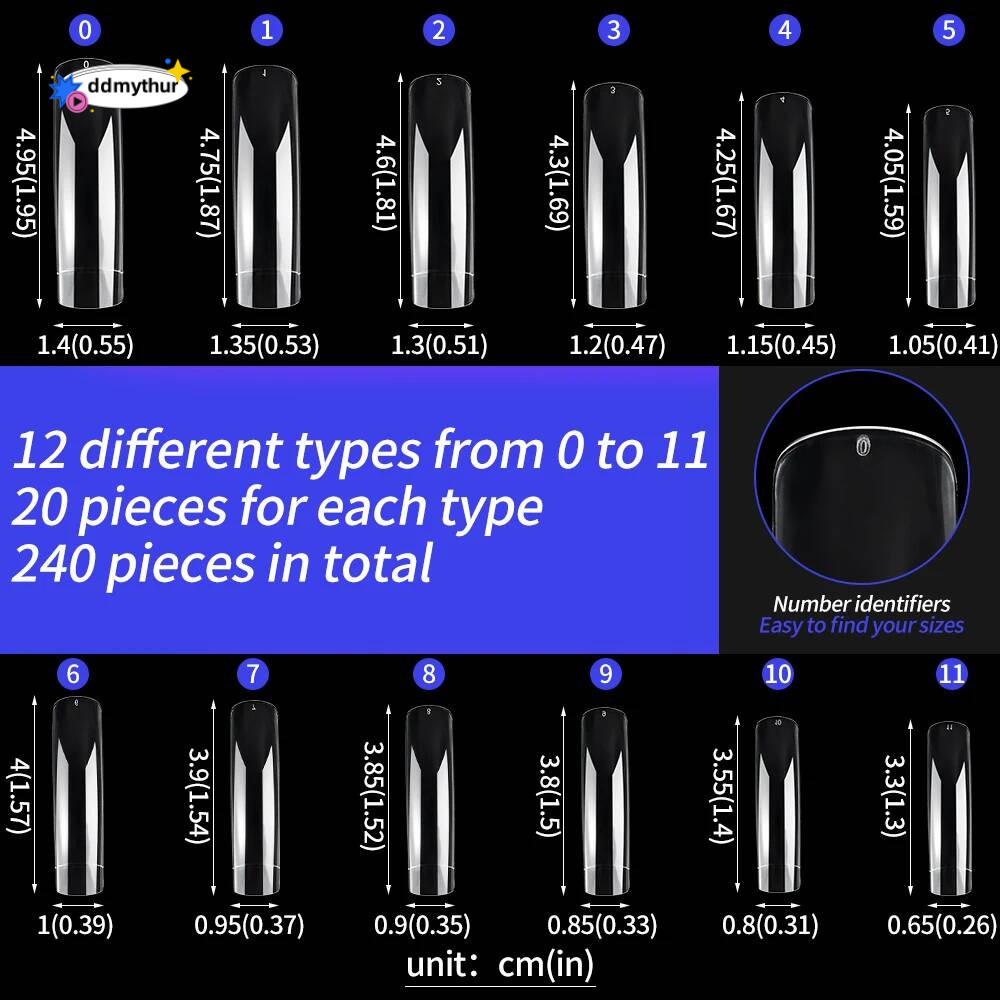 240PC Hawk Curved Long Square False Nails 12Size XXL Extra Deep Curve Full Cover Acrylic Fake Tips Eagle Claw Nail Extension Tip ddmythur