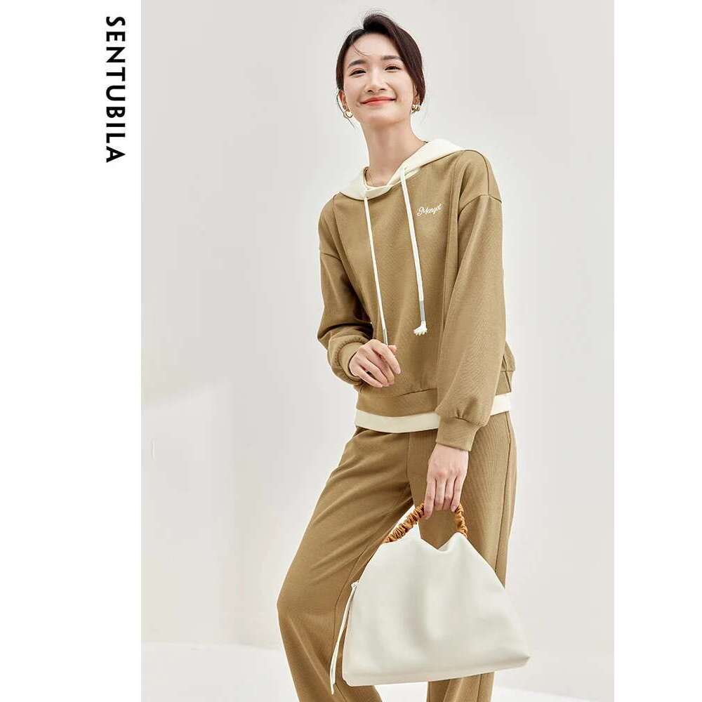 SENTUBILA Women's Sports Suit Hoodies Wide Leg Sweatpants Two Piece Set Autumn Outfits Sweatsuits For Women Sportswear 133Z49590