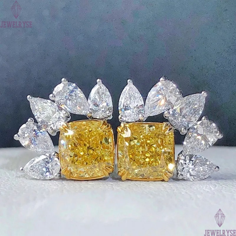 Choucong Brand Stud Earrings Luxury Jewelry 925 Sterling Silver Princess Cut Yellow Topaz CZ Diamond Elegant Party Women Wedding Flower Earring Gift
