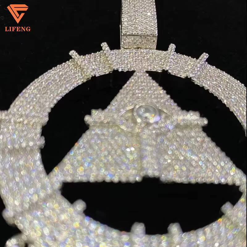 Lifeng Jewelry Custom Iced Out VVS Moissanite Pendant Geometric Round Triangle Shape Hiphop Pendant Necklace for Women Men