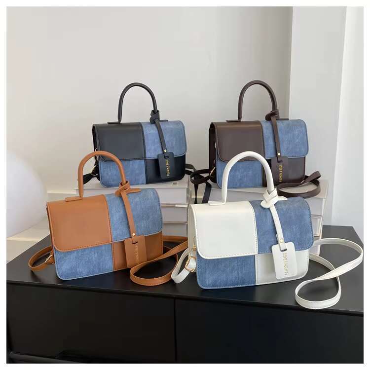 Splicing shoulder fashionable PU leather women's bag, square armpit crossbody bag block
