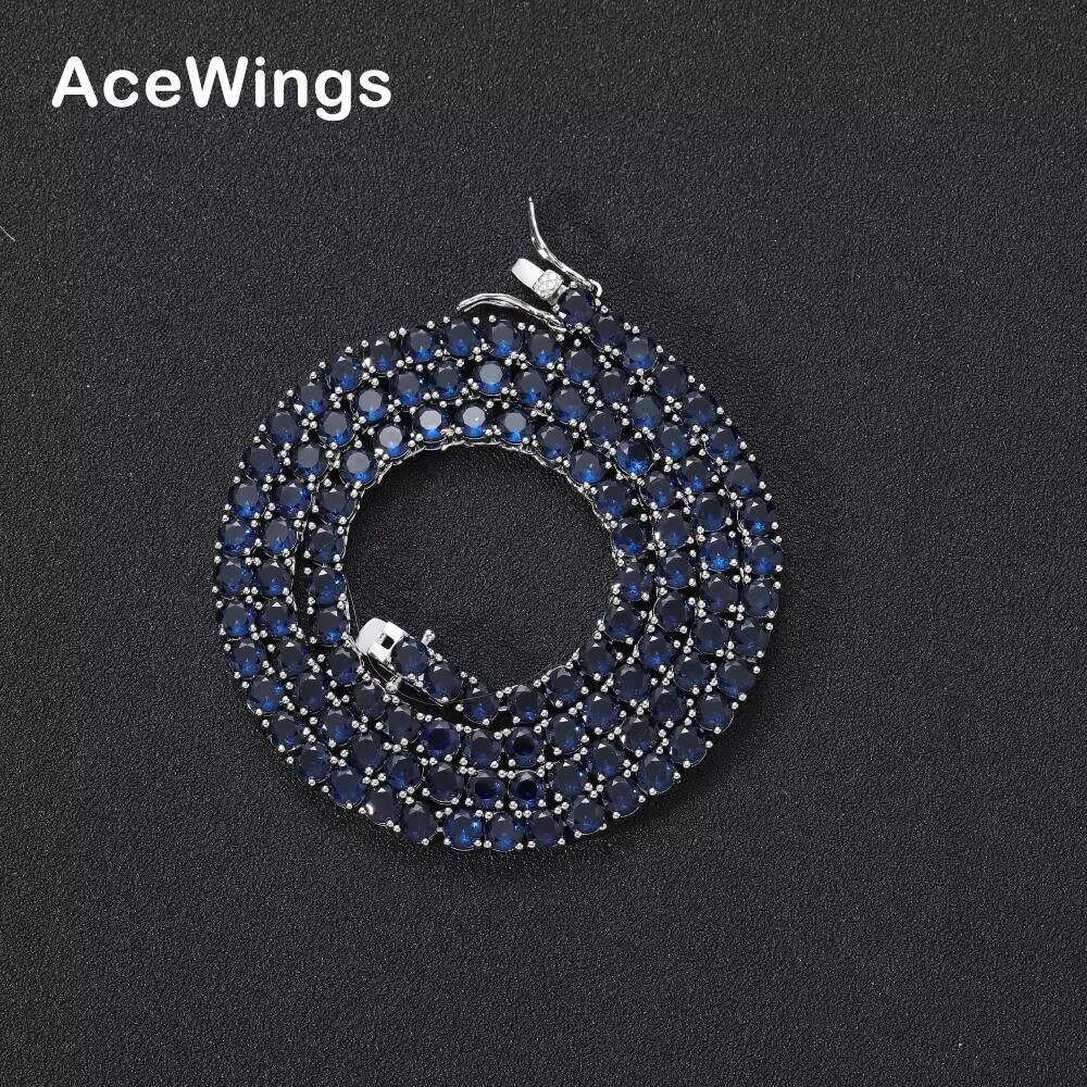 BC206 4mm 16 18 20 Brass Blue CZ Tennis Chain Necklace Hip Hop Bling Jewelry Zircon Tennis Chain Iced Out